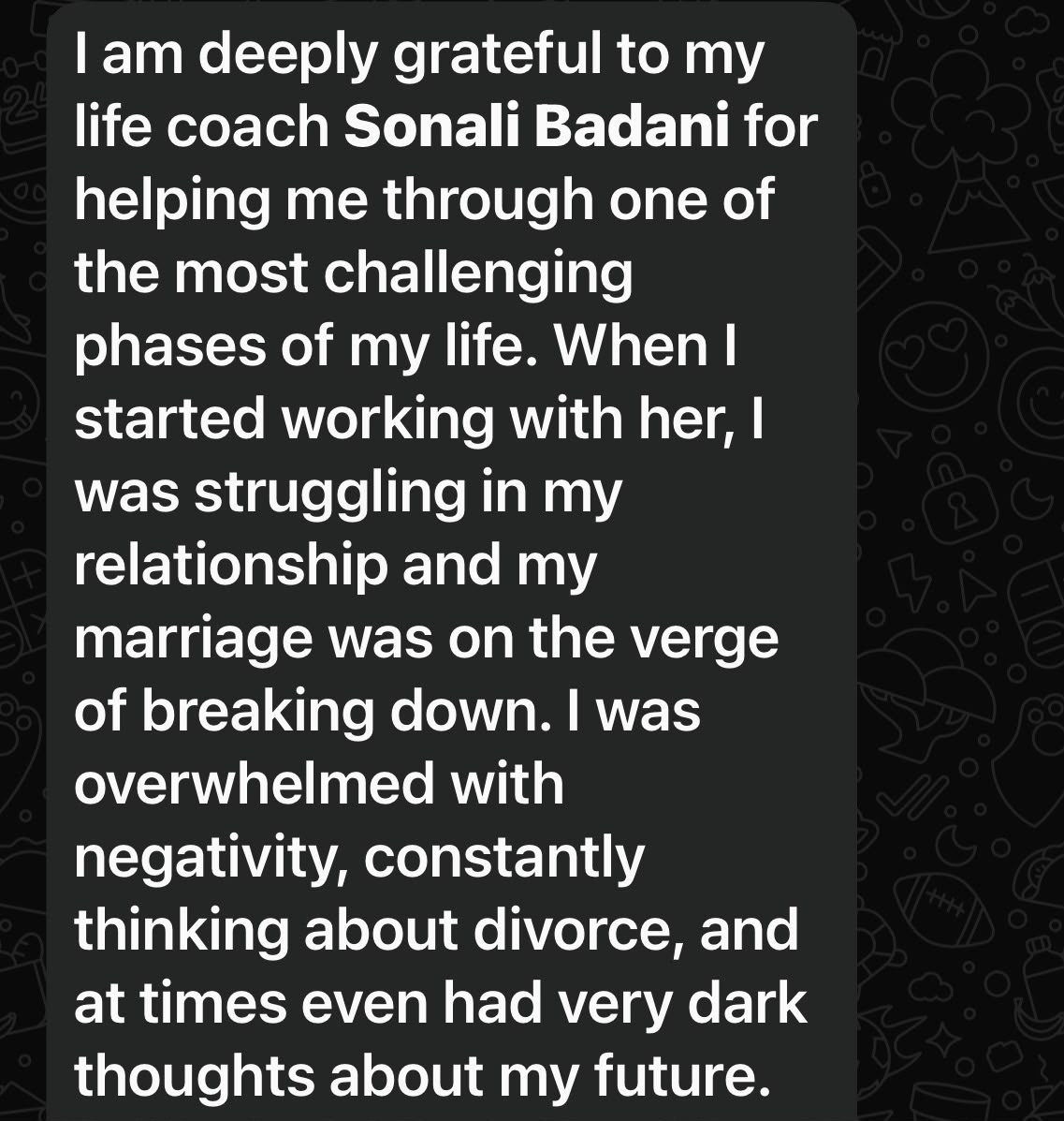 A message from a client who worked with Sonali